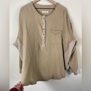 We The Free Oversized Henley Top Tan Size Medium
